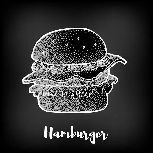 Handgezeichneter Hamburger auf der Tafel. — Stockvektor