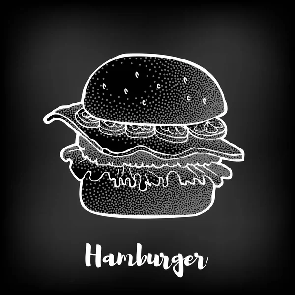 Hambúrguer desenhado à mão no quadro . — Vetor de Stock