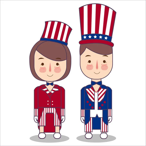 Paar dragen viering VS Amerika patriottisme vierde juli kostuum strepen met behulp van uncle sam hoed vector illustrator — Stockvector