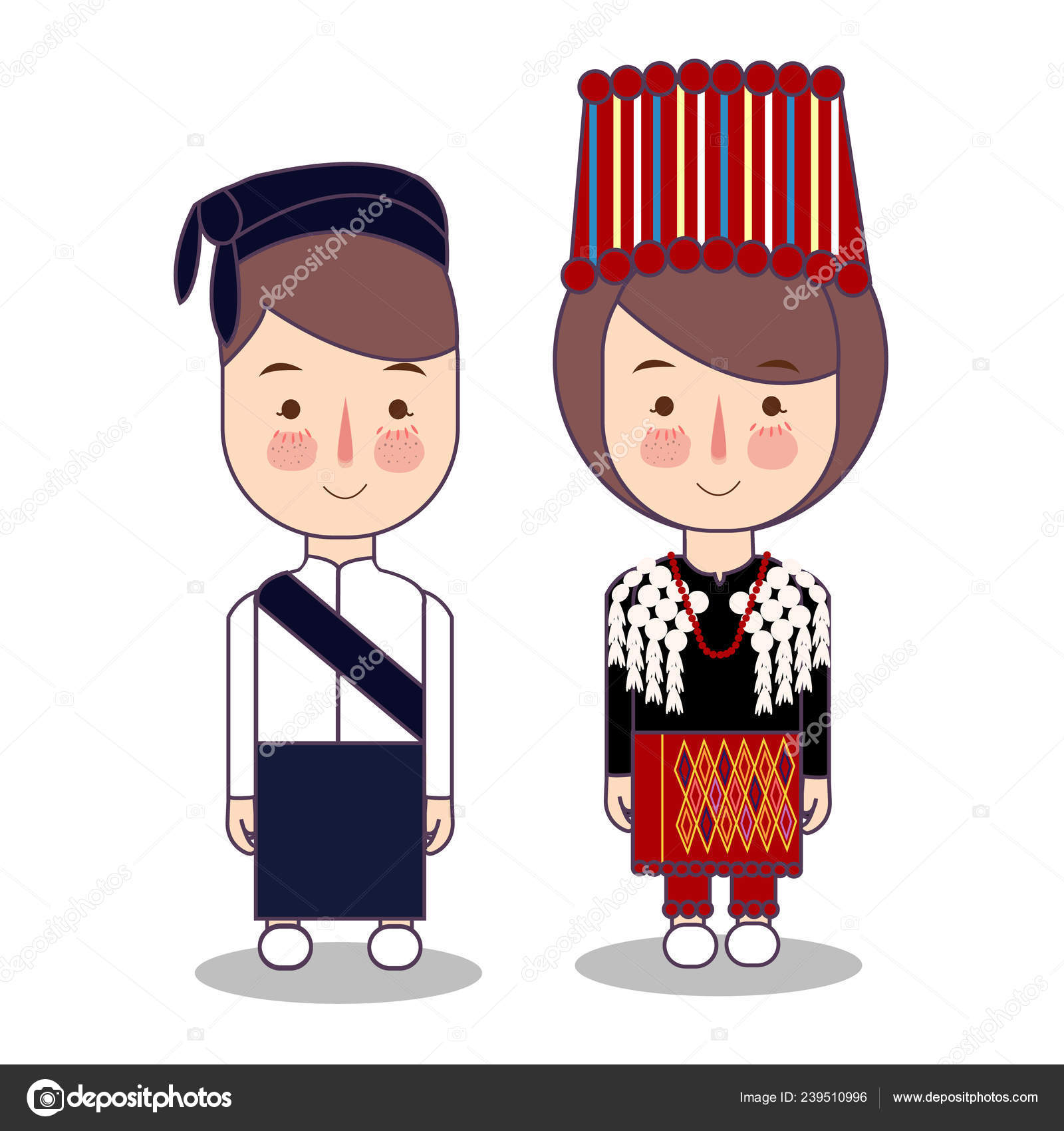 Kachin Myanmar traditional national clothes south east Set