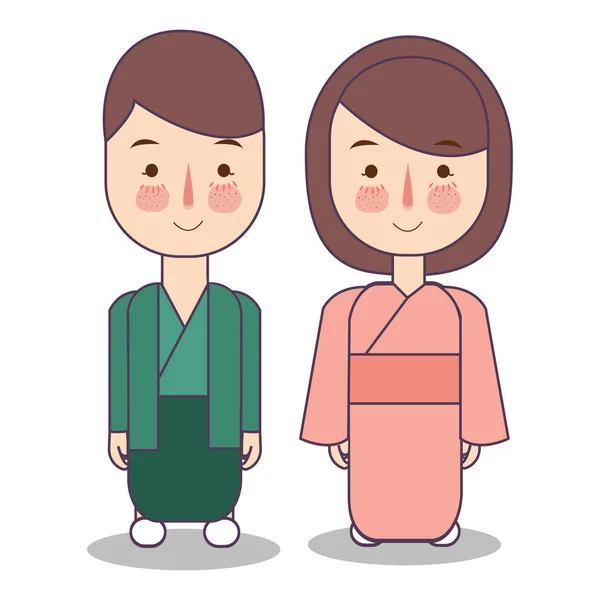 Japon Homme Femme Gens Character National Costume Robe Traditionnelle Vêtements — Image vectorielle