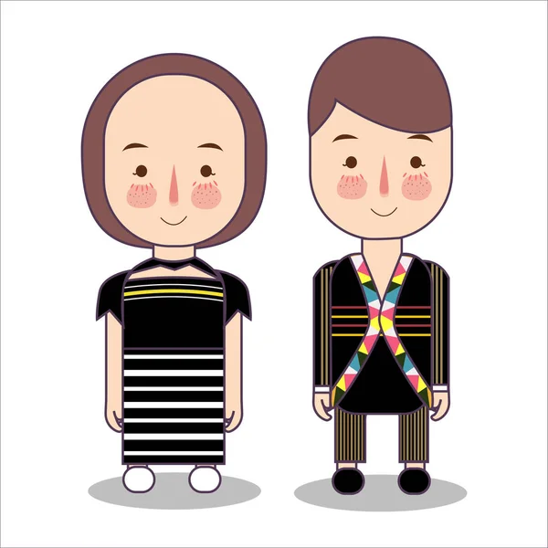 Malasia Rungus Sabah novia y novio boda de dibujos animados. ropa nacional tradicional. Conjunto de personajes de dibujos animados en traje tradicional. Vector de ilustración . — Archivo Imágenes Vectoriales