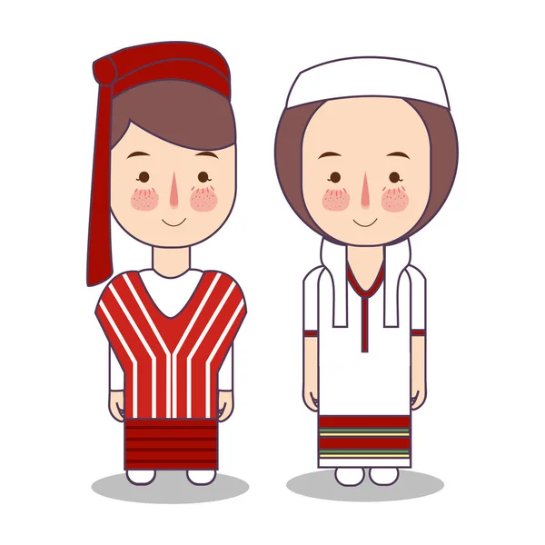 Myanmar Burma wedding Couple, cute Indonesian traditional clothes costume bride and groom cartoon vector illustration — Stock Vector