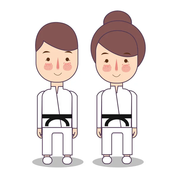 Ilustración de niños que usan uniformes de karate cinturón negro. niño y niñas judo traje de arte marcial. Ilustración de dibujo vectorial . — Archivo Imágenes Vectoriales