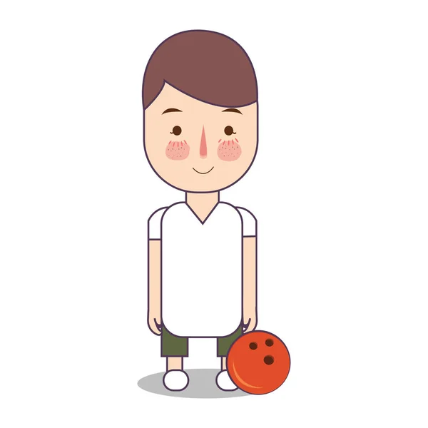 Atleta de bolos con pelota. Hombre deportivo avatar vector ilustración de carácter sobre fondo blanco. niño de pie en uniforme . — Vector de stock