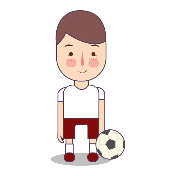 Atleta de futebol com bola. Esporte homem avatar vetor ilustração de caráter sobre fundo branco. menino de pé em uniforme . —  Vetores de Stock