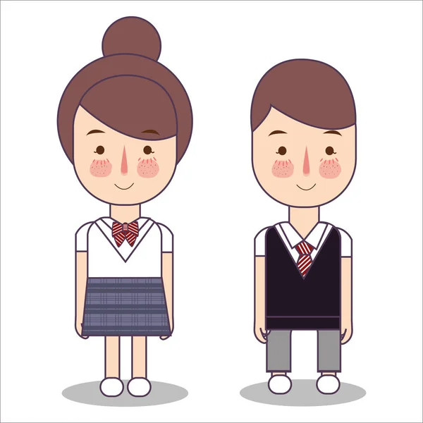 Střední škole studenti designu vektor Japonsko teenager nosí uniformy. Asijský charakter obrázku chlapec a dívka. — Stockový vektor