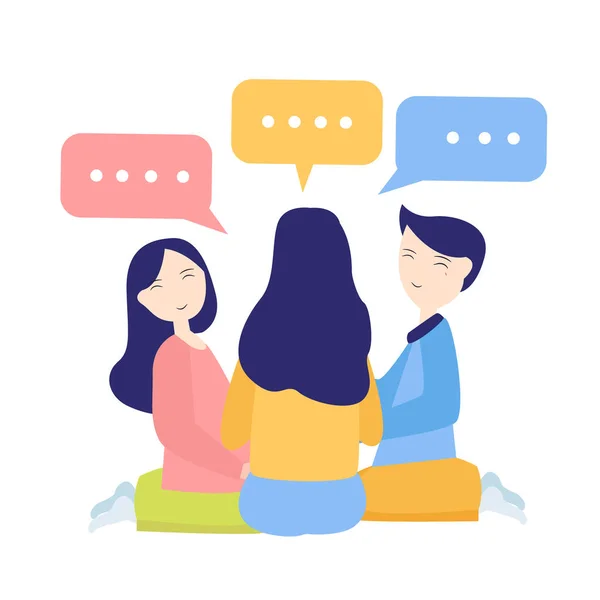 Discussion between friend or coworkers speak gossip. Colleagues brainstorming having conversation together male female. speech bubble. — Stock Vector