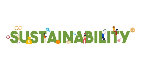 Conceito de sustentabilidade da bandeira. Ilustração do vetor sociedade, meio ambiente e economia. Estratégia de desenvolvimento sustentável . —  Vetores de Stock