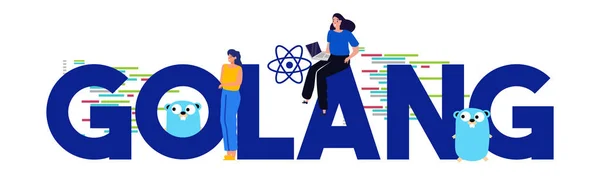 Golang programlama dilleri. Kod geliştirme geliştirme programcısının büyük metin kavramı. Vektör çizimi.