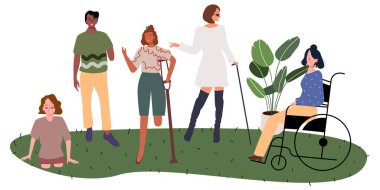 Karakter kümesi koleksiyon grubunu pasifleştir Parktaki beyaz izole arkaplanda düz çizgi film tarzıyla toplandı