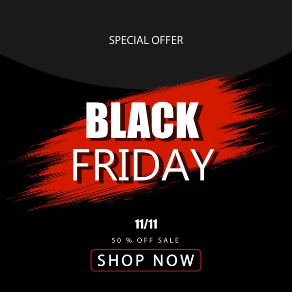 Black Friday Sale Banner Black Background Red Blot Text Black — Stock Vector