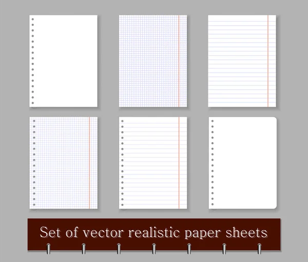 Una Jaula Regla Hojas Blanco Cuaderno Papel Cuaderno Con Perforación — Vector de stock