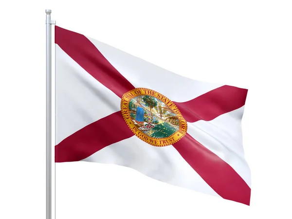 Florida (Amerikaanse staat) vlag zwaaiende op witte achtergrond, close-up, geïsoleerd. 3D renderen — Stockfoto