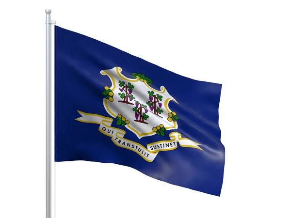 코네티컷 (미국 주) 깃발흰색 배경에 흔들리고, 닫고, 고립. 3D 렌더링 — 스톡 사진
