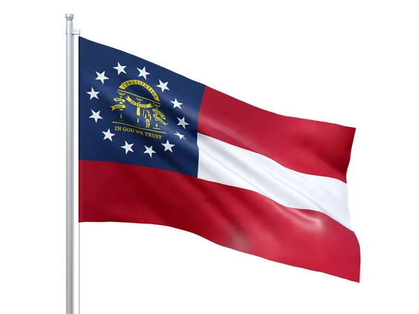 Georgia (Amerikaanse staat) vlag zwaaiende op witte achtergrond, close-up, geïsoleerd. 3D renderen — Stockfoto