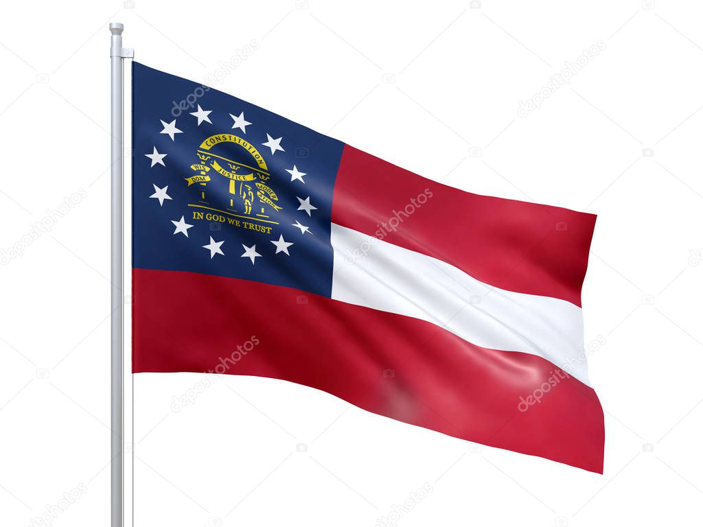 Georgia (U.S. state) flag waving on white background, close up, isolated. 3D render