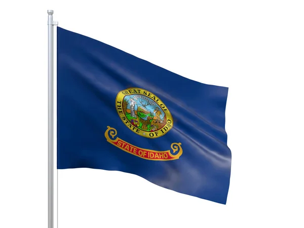 Idaho (U.S. state) flagga viftande på vit bakgrund, närbild, isolerad. 3D-rendering — Stockfoto