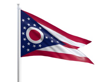 Ohio (ABD eyaleti) bayrağı beyaz arka plan üzerinde sallayarak, yakın, izole. 3d render
