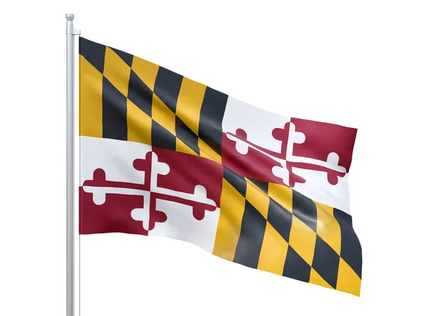 メリーランド州(米国の州)の旗は、白い背景に手を振って、クローズアップ、孤立しました。3D レンダリング — ストック写真