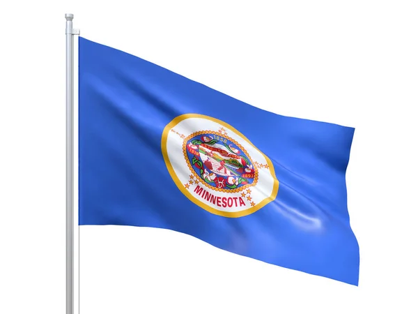 Bandera de Minnesota (estado de EE.UU.) ondeando sobre fondo blanco, de cerca, aislada. Renderizado 3D — Foto de Stock