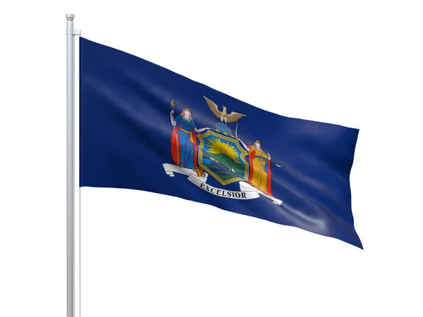 白い背景に手を振るニューヨーク(米国の州)の旗は、クローズアップ、孤立しました。3D レンダリング — ストック写真