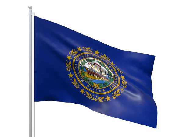 New Hampshire (U.S. state) flagga viftande på vit bakgrund, närbild, isolerade. 3D-rendering — Stockfoto