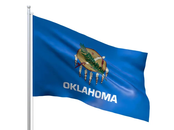 Bandera de Oklahoma (estado de EE.UU.) ondeando sobre fondo blanco, de cerca, aislada. Renderizado 3D — Foto de Stock