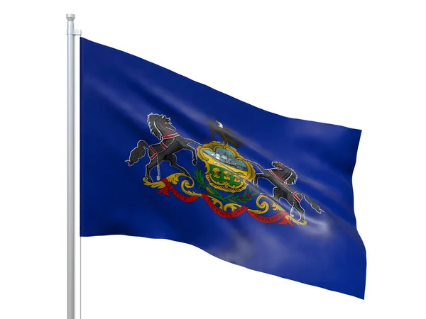 Pennsylvania (U.S. state) flagga viftande på vit bakgrund, närbild, isolerad. 3D-rendering — Stockfoto