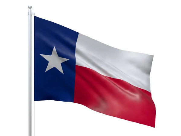 Texas (U.S. State) vlag zwaaiende op witte achtergrond, close-up, geïsoleerd. 3D renderen — Stockfoto