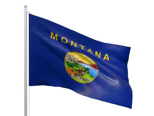 Η σημαία της Μοντάνα (πολιτεία των Η.Π.Α.) χαιρετάει το λευκό φόντο, το κοντινό, το απομονωμένο. απόδοση 3D Φωτογραφία Αρχείου