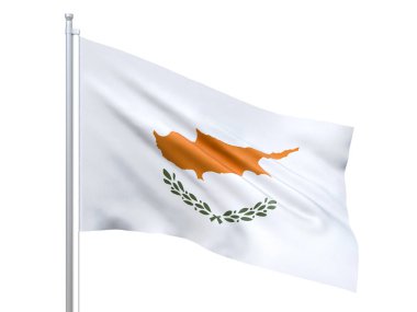 Beyaz arka planda dalgalanan Kıbrıs bayrağı, yakın çekim, izole. 3d hazırlayıcı