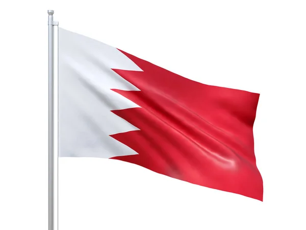 Прапор Бахрейну розмахує на білому тлі, зблизька, ізольовано. 3d рендеринг — стокове фото