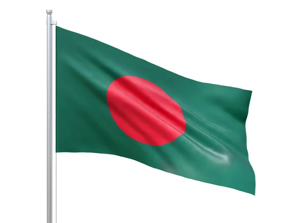 Beyaz arka planda dalgalanan Bangladeş bayrağı, yakın çekim, izole. 3d hazırlayıcı — Stok fotoğraf