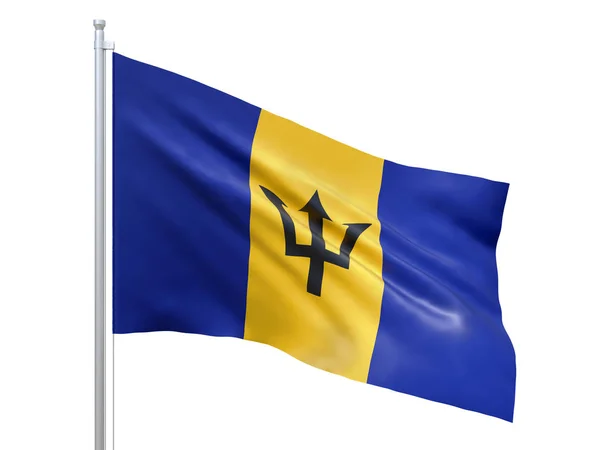 Bandeira de Barbados acenando sobre fundo branco, de perto, isolada. Renderização 3D — Fotografia de Stock