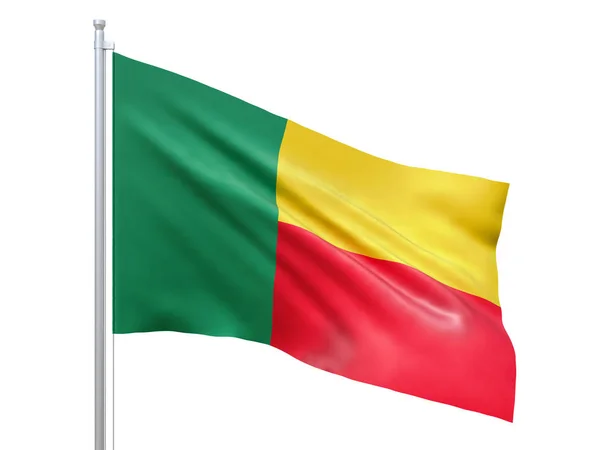 Bandiera del Benin sventolata su sfondo bianco, da vicino, isolata. Rendering 3D — Foto Stock