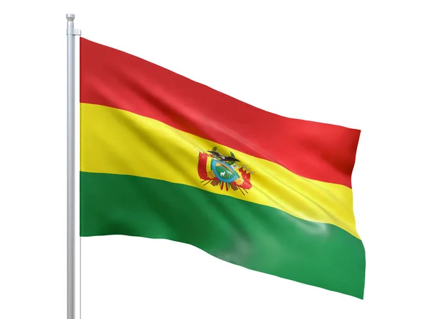 Bandiera di stato Bolivia sventola su sfondo bianco, da vicino, isolato. Rendering 3D — Foto Stock