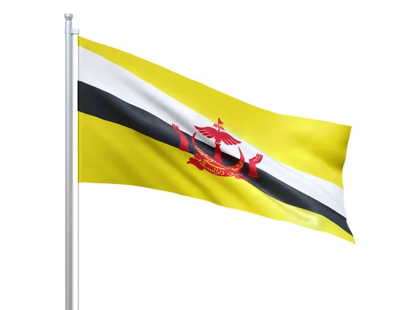 Флаг Брунея машет на белом фоне, крупным планом, изолирован. 3D рендеринг — стоковое фото