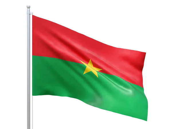 Bandera Burkina Faso ondeando sobre fondo blanco, de cerca, aislada. Renderizado 3D —  Fotos de Stock