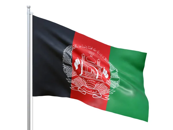 Afganistan bayrağı beyaz arka planda dalgalanıyor, yakın çekim, izole edilmiş. 3d hazırlayıcı — Stok fotoğraf