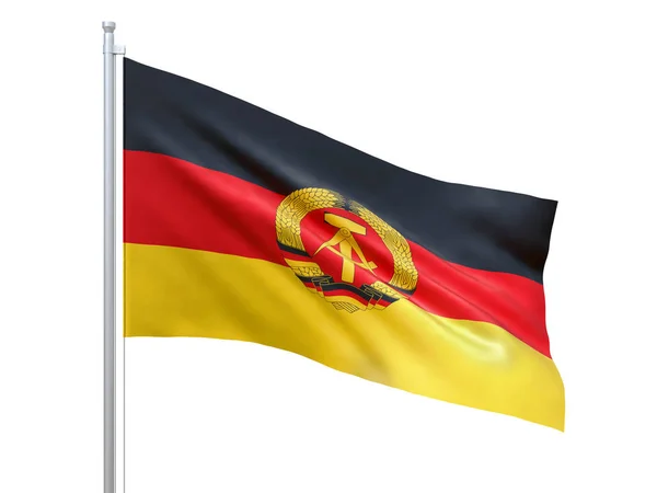 East Germany flag waving on white background, close up, isolated. 3D render — Stock Photo, Image