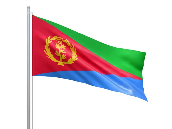 Bandiera eritrea sventolata su sfondo bianco, da vicino, isolata. Rendering 3D — Foto Stock