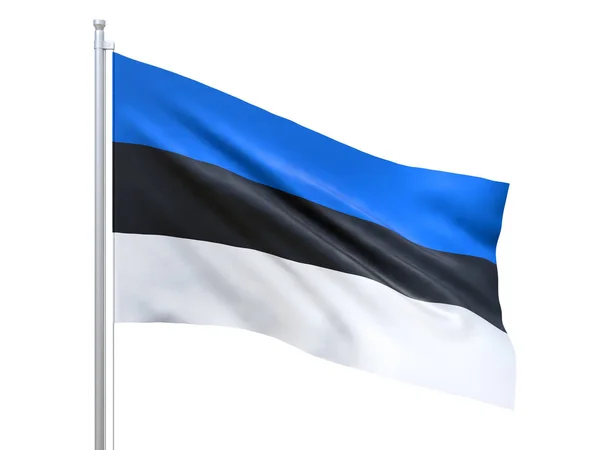 Bandera de Estonia ondeando sobre fondo blanco, de cerca, aislada. Renderizado 3D — Foto de Stock