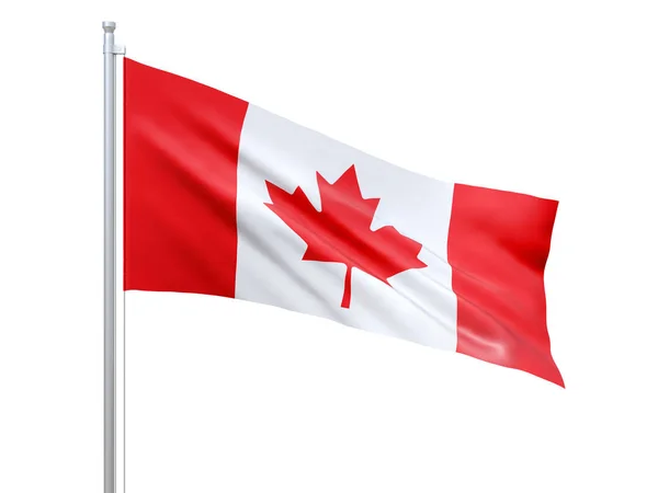 Beyaz arka planda dalgalanan Kanada bayrağı, yakın çekim, izole. 3d hazırlayıcı — Stok fotoğraf