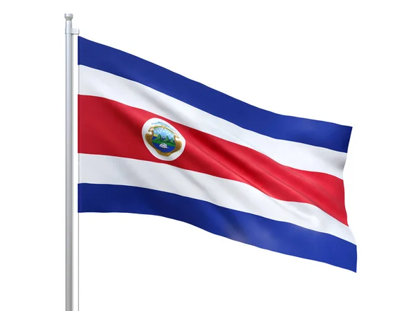 Drapeau de l'État du Costa Rica agitant sur fond blanc, gros plan, isolé. rendu 3D — Photo