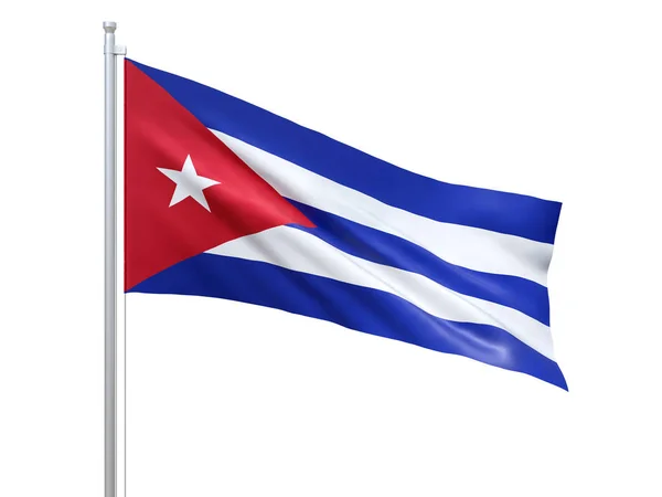Bandiera Cuba sventola su sfondo bianco, da vicino, isolato. Rendering 3D — Foto Stock
