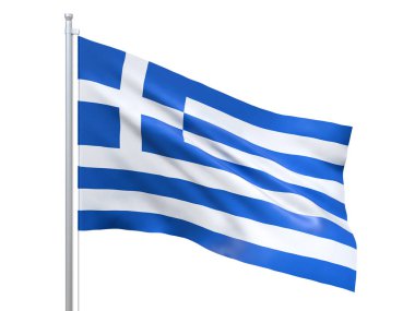 Beyaz arka planda dalgalanan Yunanistan bayrağı, yakın çekim, izole. 3d hazırlayıcı