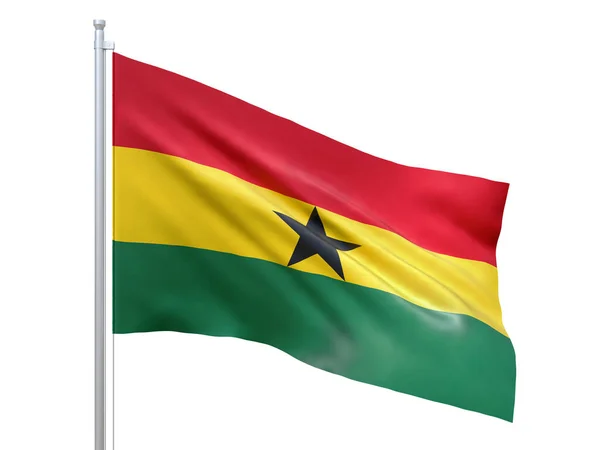 Bandera de Ghana ondeando sobre fondo blanco, de cerca, aislada. Renderizado 3D —  Fotos de Stock