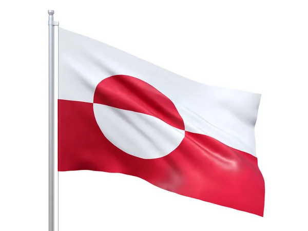 Bandiera groenlandese sventolata su sfondo bianco, da vicino, isolata. Rendering 3D — Foto Stock