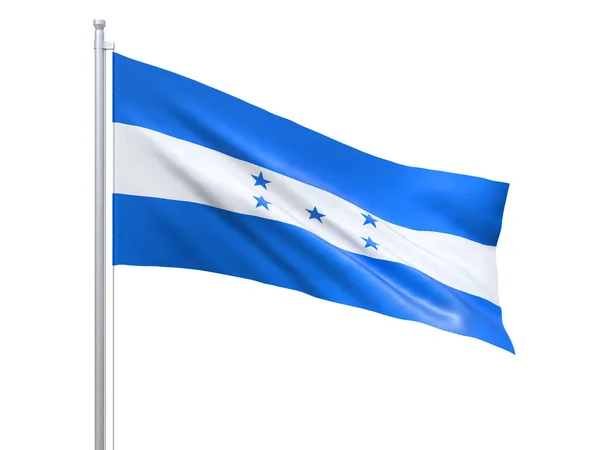 Beyaz arka planda dalgalanan Honduras bayrağı, yakın çekim, izole. 3d hazırlayıcı